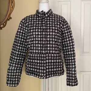 Lands’ End Houndstooth Down Puffer Coat Zip & Snap Front Pockets Petite 14-16